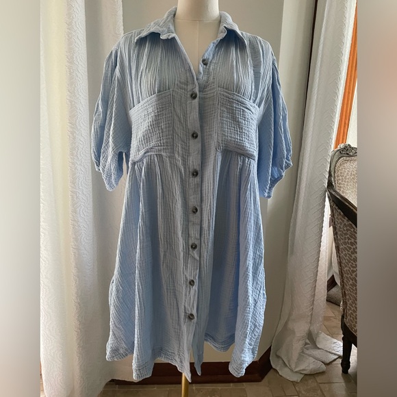 Ces Femme Linen Light Blue Dress with Pickets OS fits M - Picture 5 of 8